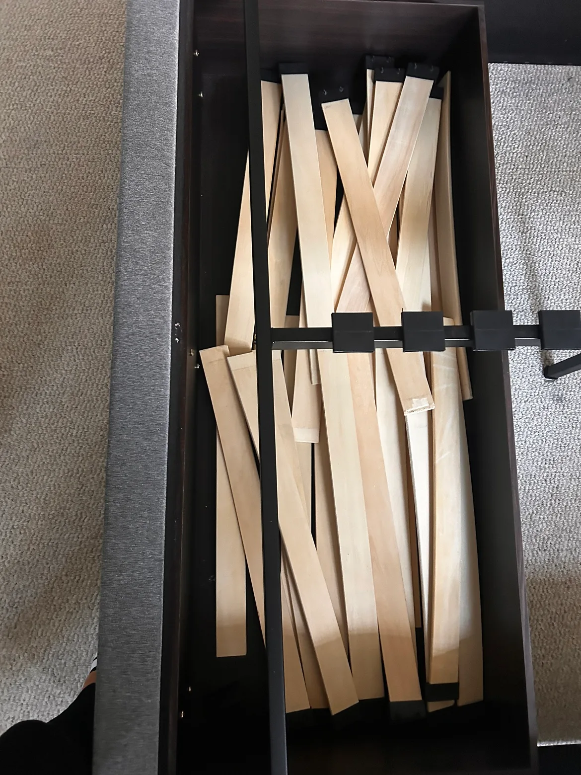 Queen bed frame (grey fabric) with drawer image indicator(3)