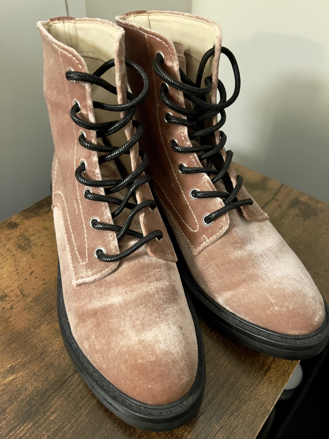 Pink Velvet Military Style Boots - photo 2