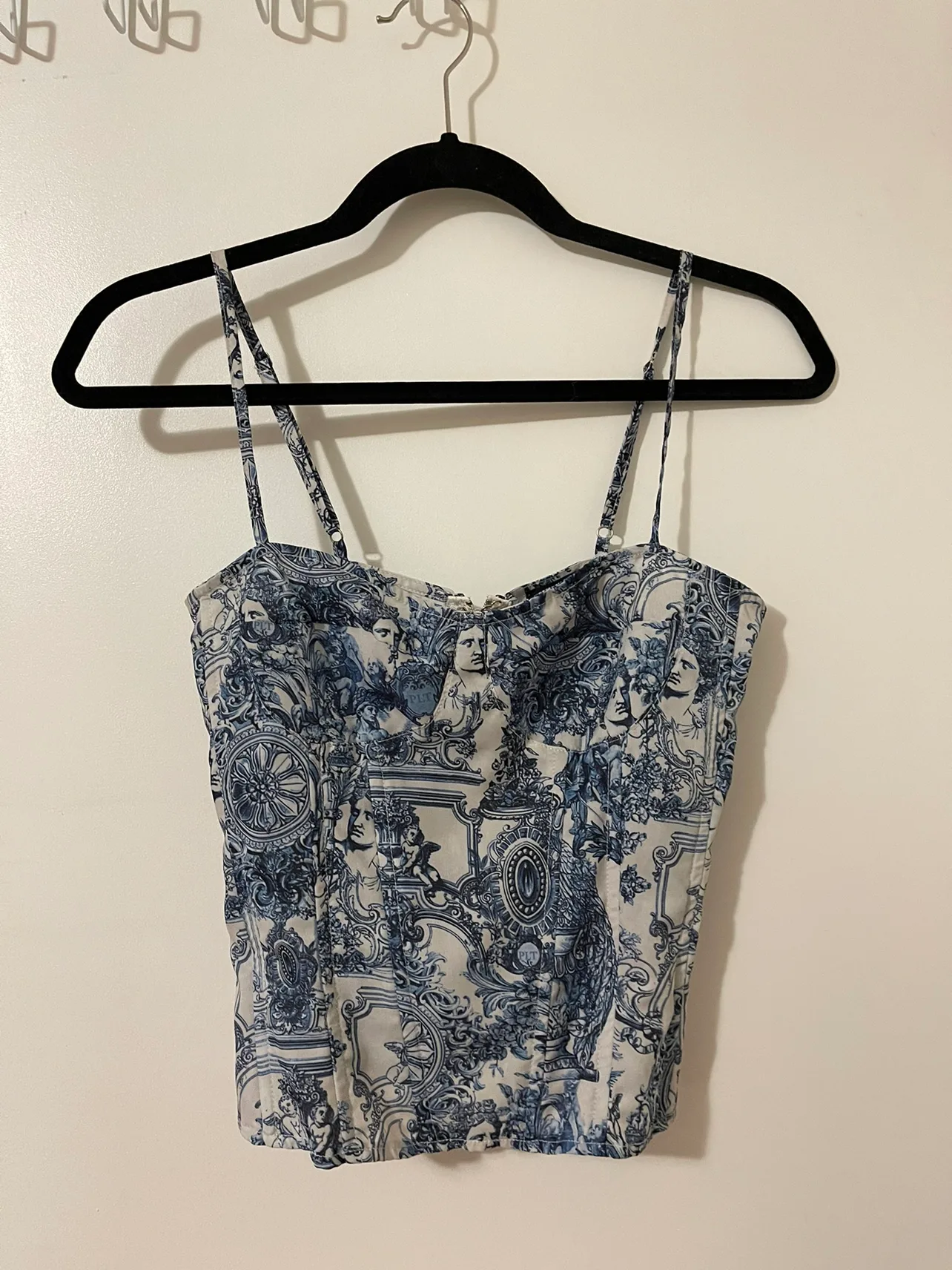 Blue Renaissance Print Corset Top