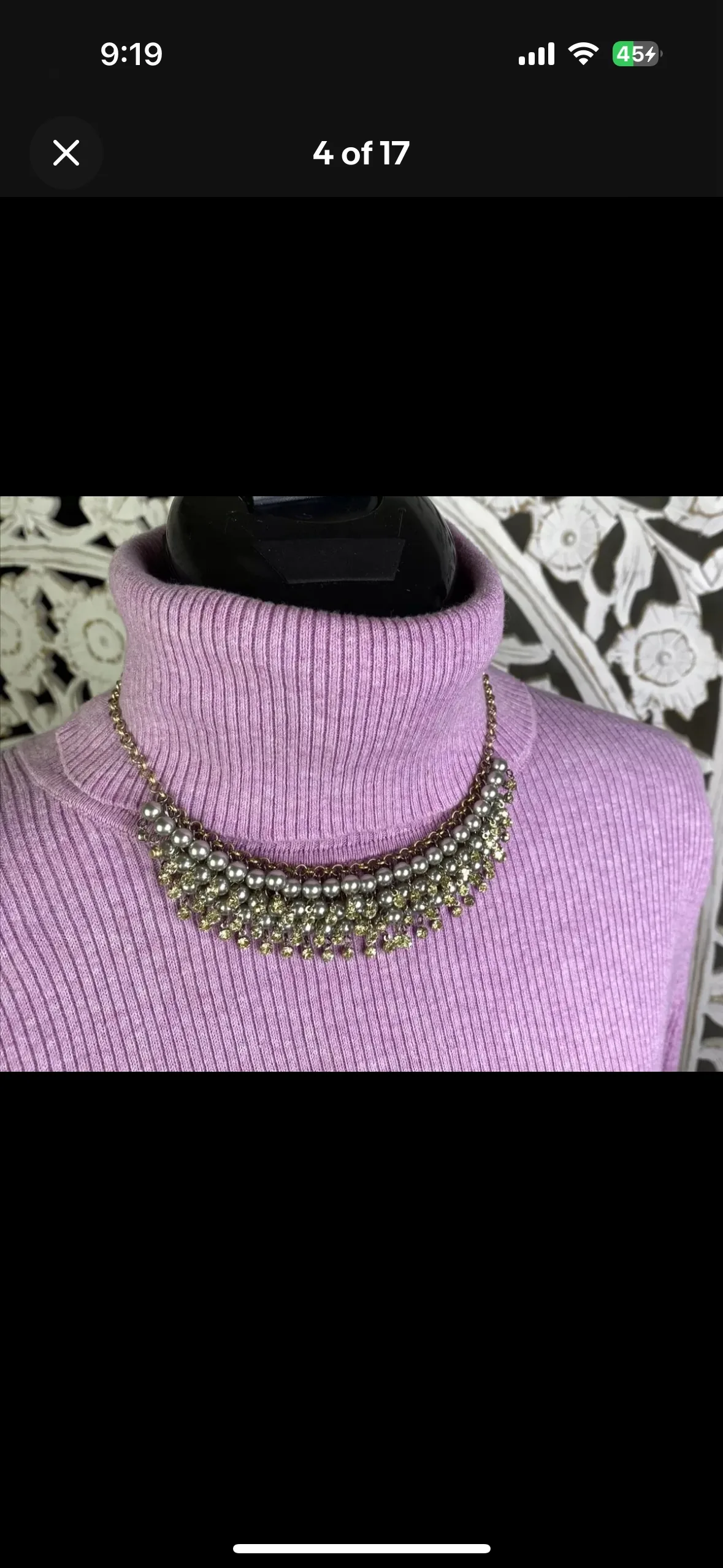 Loft Tiered Fan Bib Necklace Pewter Faux Pearl Crystals image indicator(3)