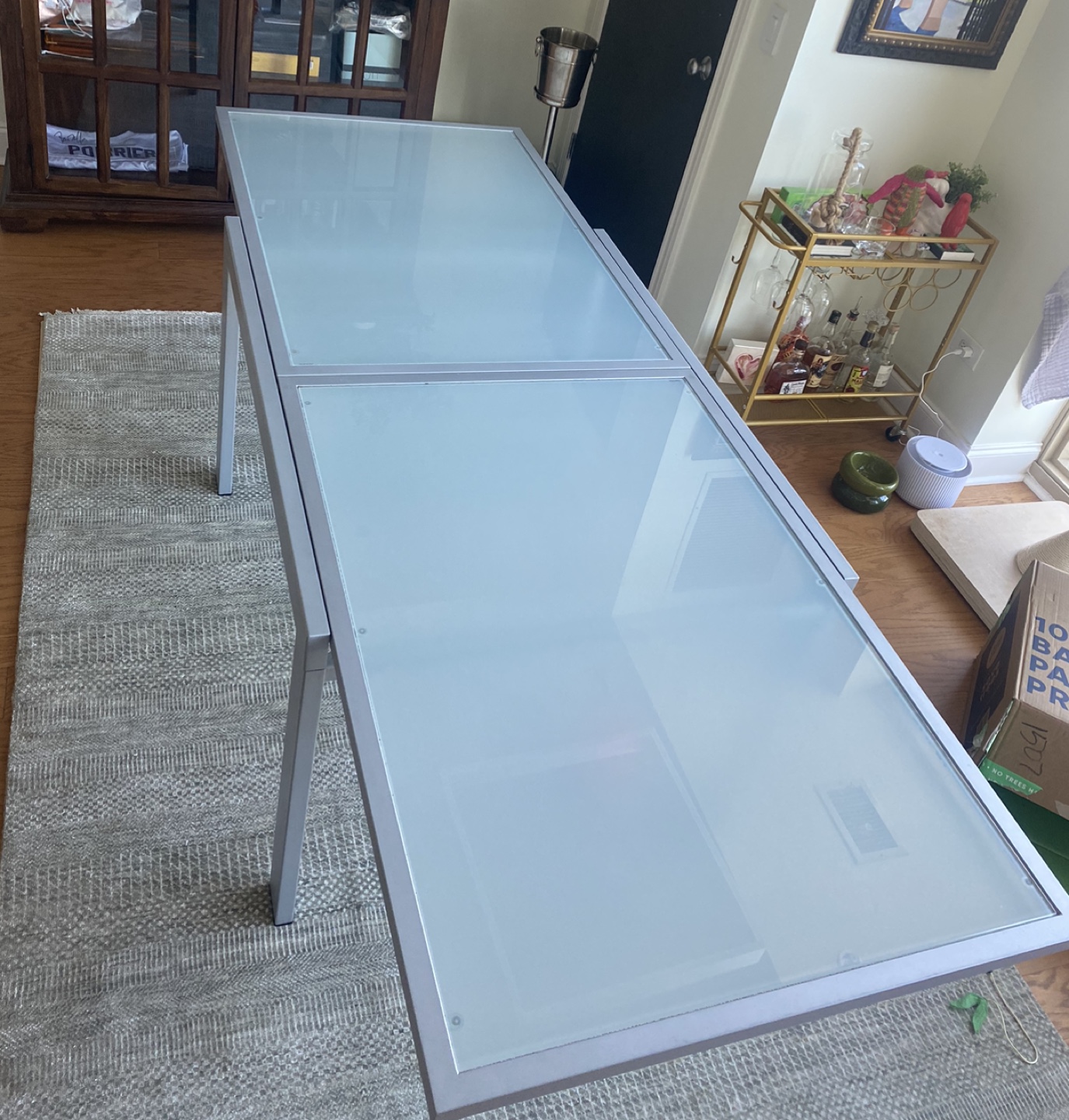 Extendable Glass Dining Table with Metal Frame - photo 4
