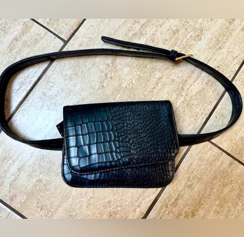 Black Crocodile Embossed Belt Bag