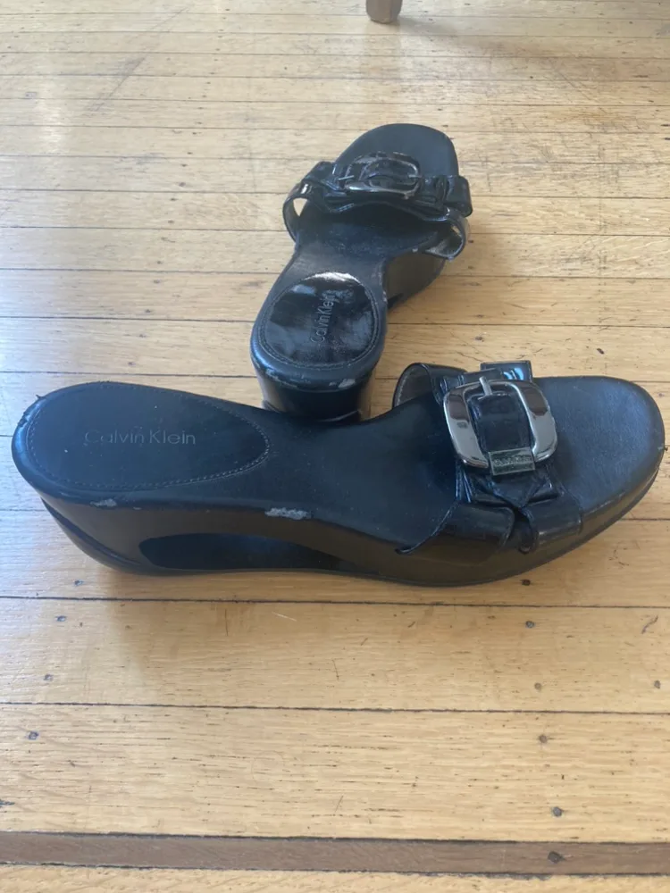 #freecycle Calvin Klein Black Wedge Sandals thumbnail