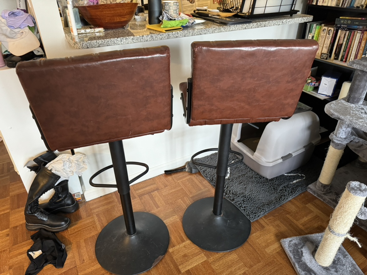 Brown Faux Leather Bar Stools (Set of 2) Mid-century Style - photo 3
