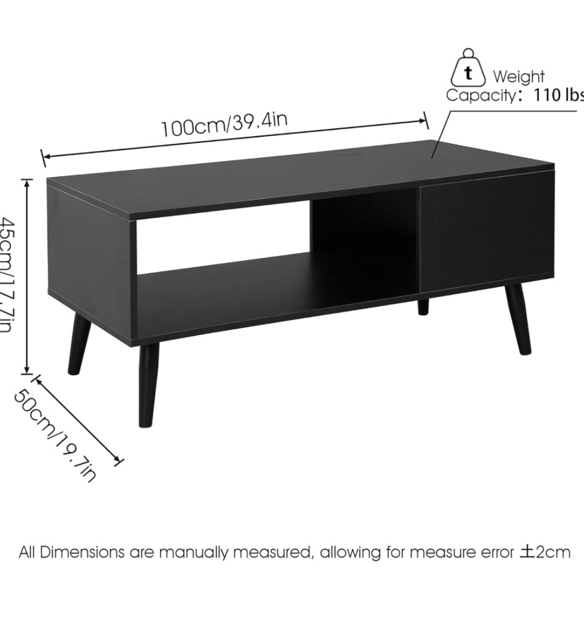 Black Coffee Table with Storage - photo 2