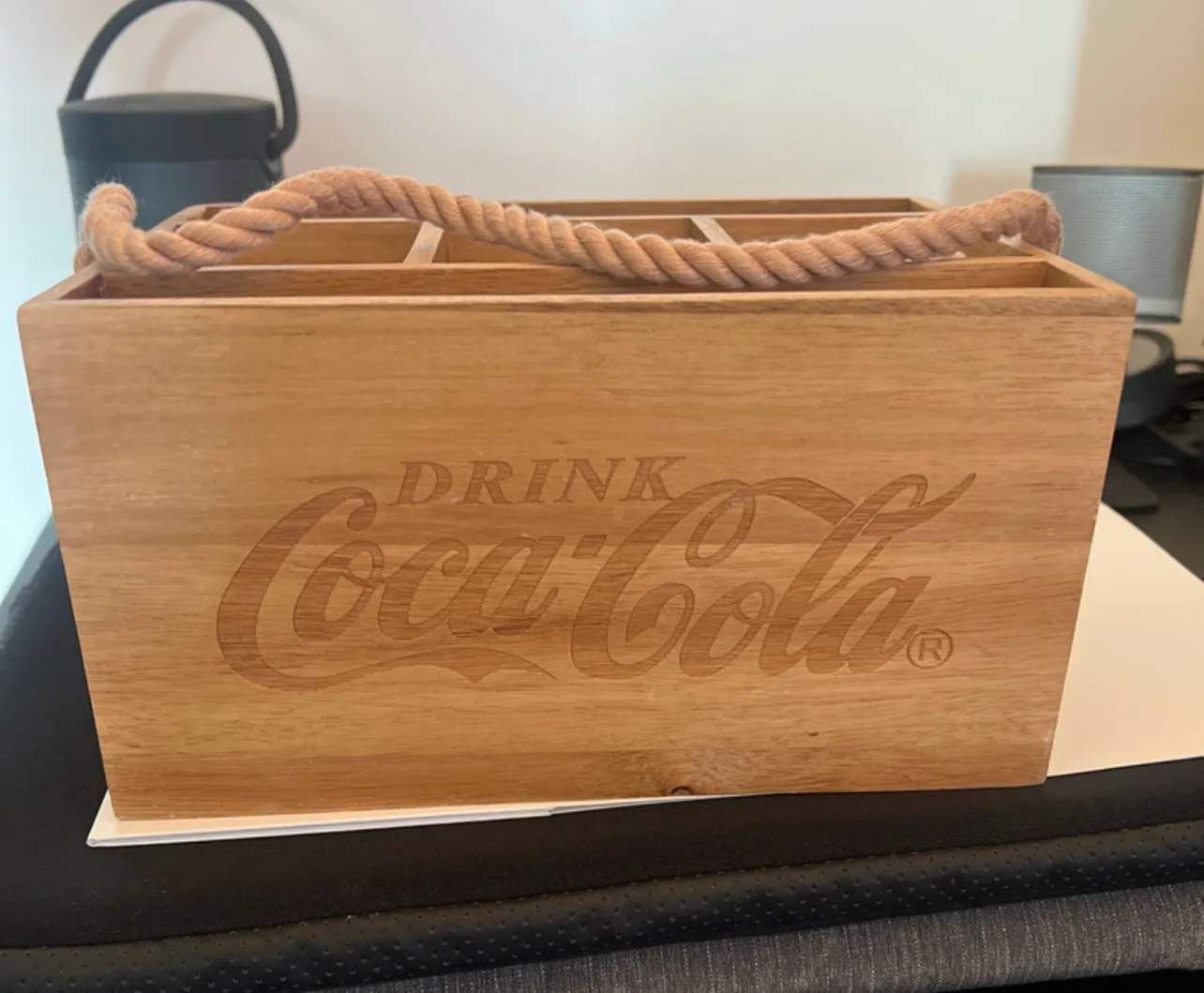 Coca-Cola Acacia Wood Caddy With Rope Handle, Wood thumbnail