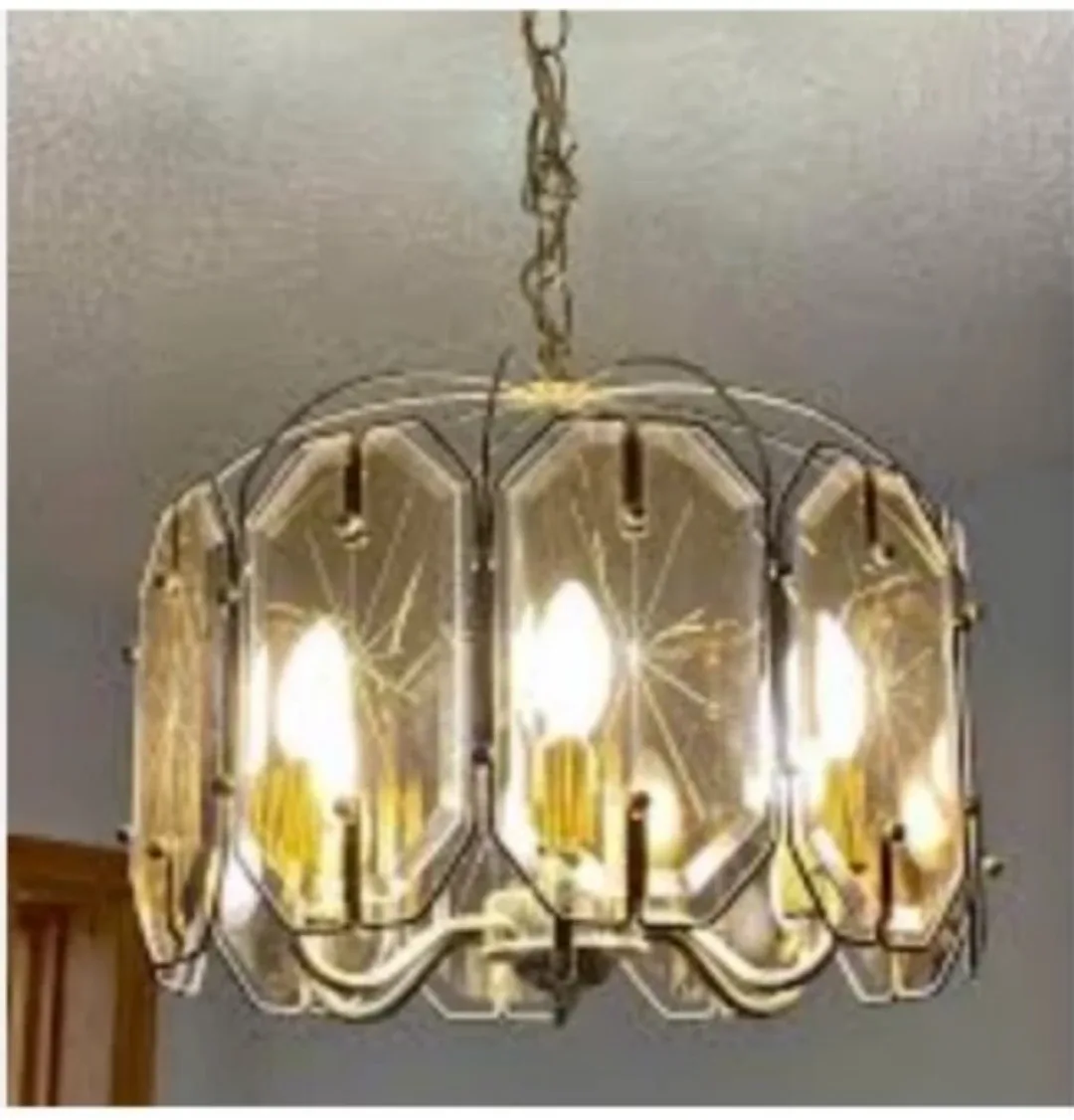 Vintage brass & glass chandelier 🧡 image indicator(4)