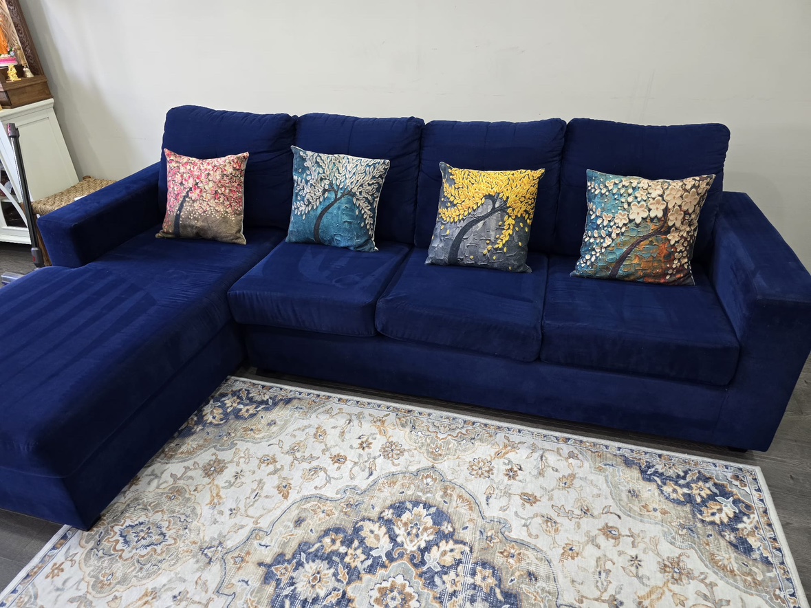Blue Sectional Sofa with Chaise (Cushions Included)