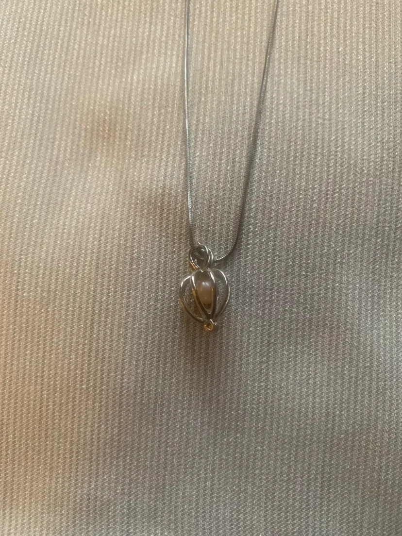 Silver Heart Cage Necklace with pearl inside thumbnail