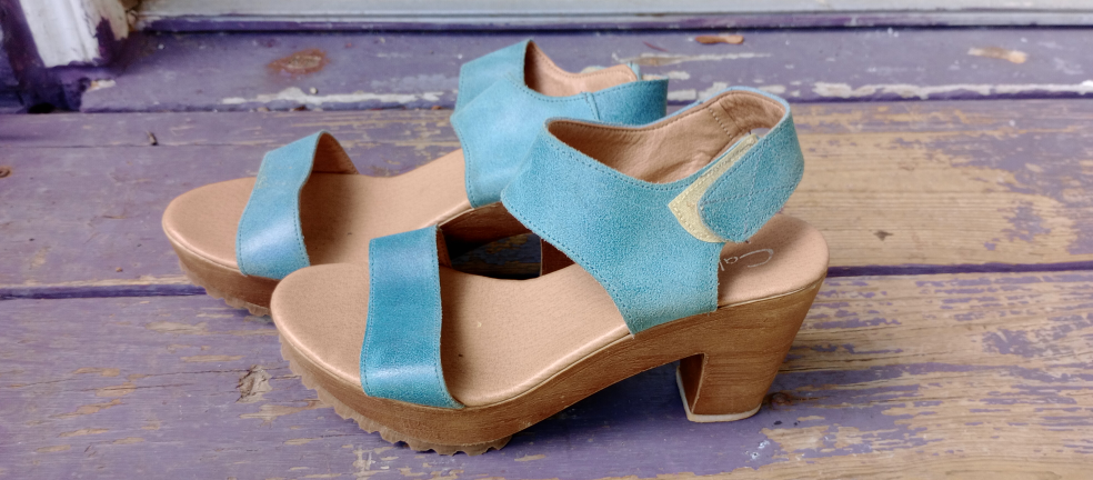 Leather  Platform Sandals, Light Blue - photo 4