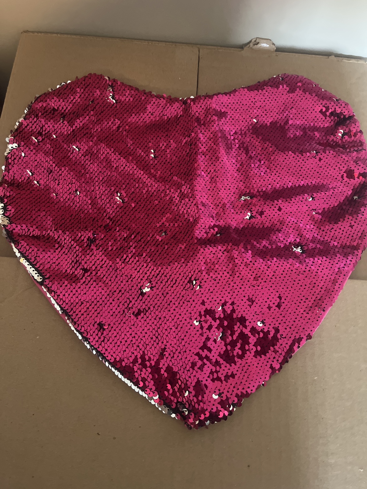 Pink and Silver Sequin Heart Pillow Case - photo 2