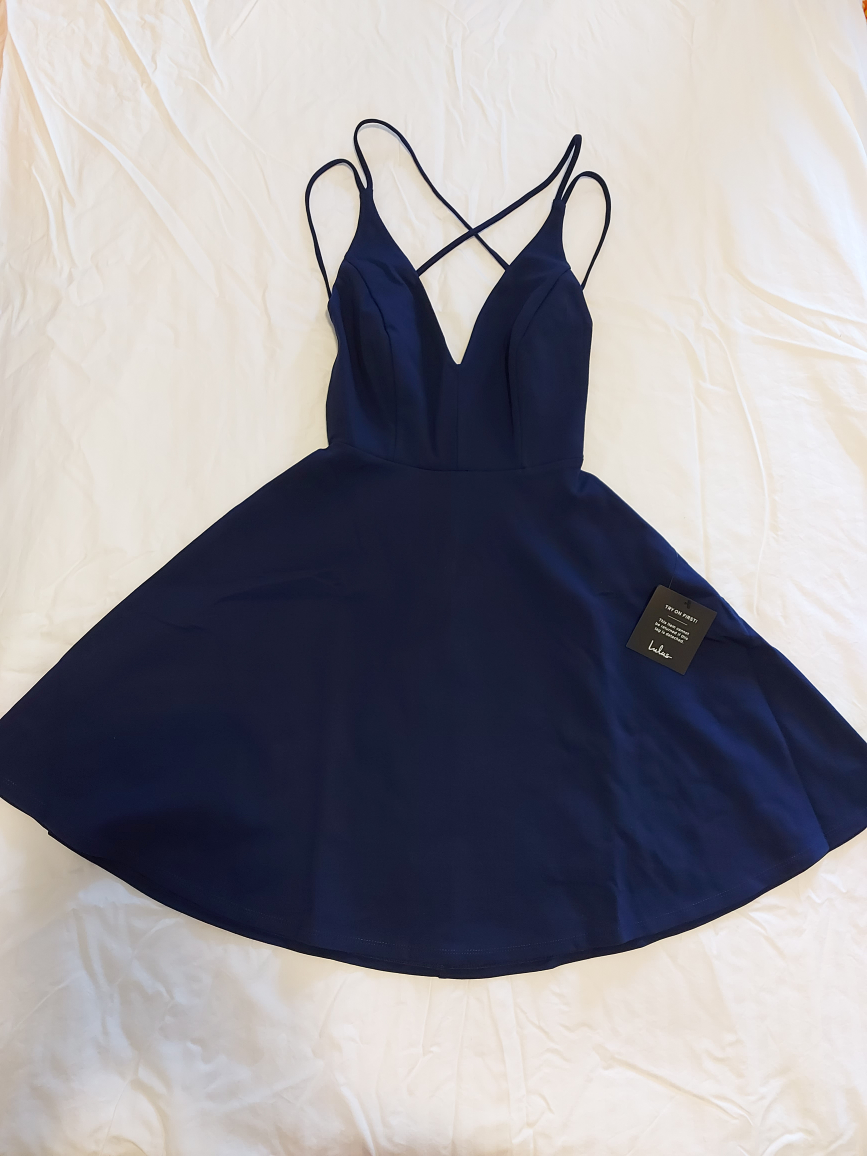 Lulus Navy Blue Strappy Back Skater Dress -S - photo 4