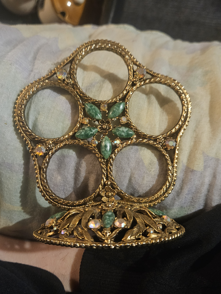 Gold photo Holder with Green Stones