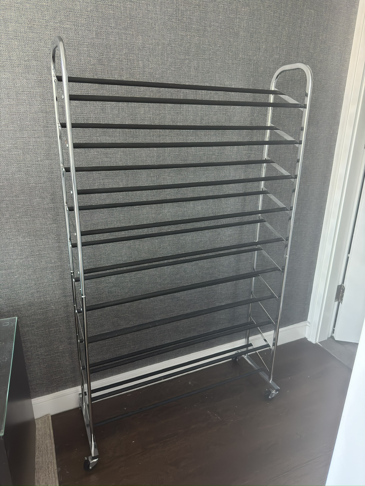 Silver and Black Shoe Rack