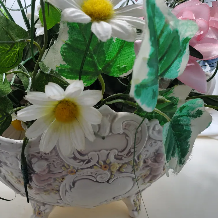 Artificial flowers in vintage planter image indicator(6)