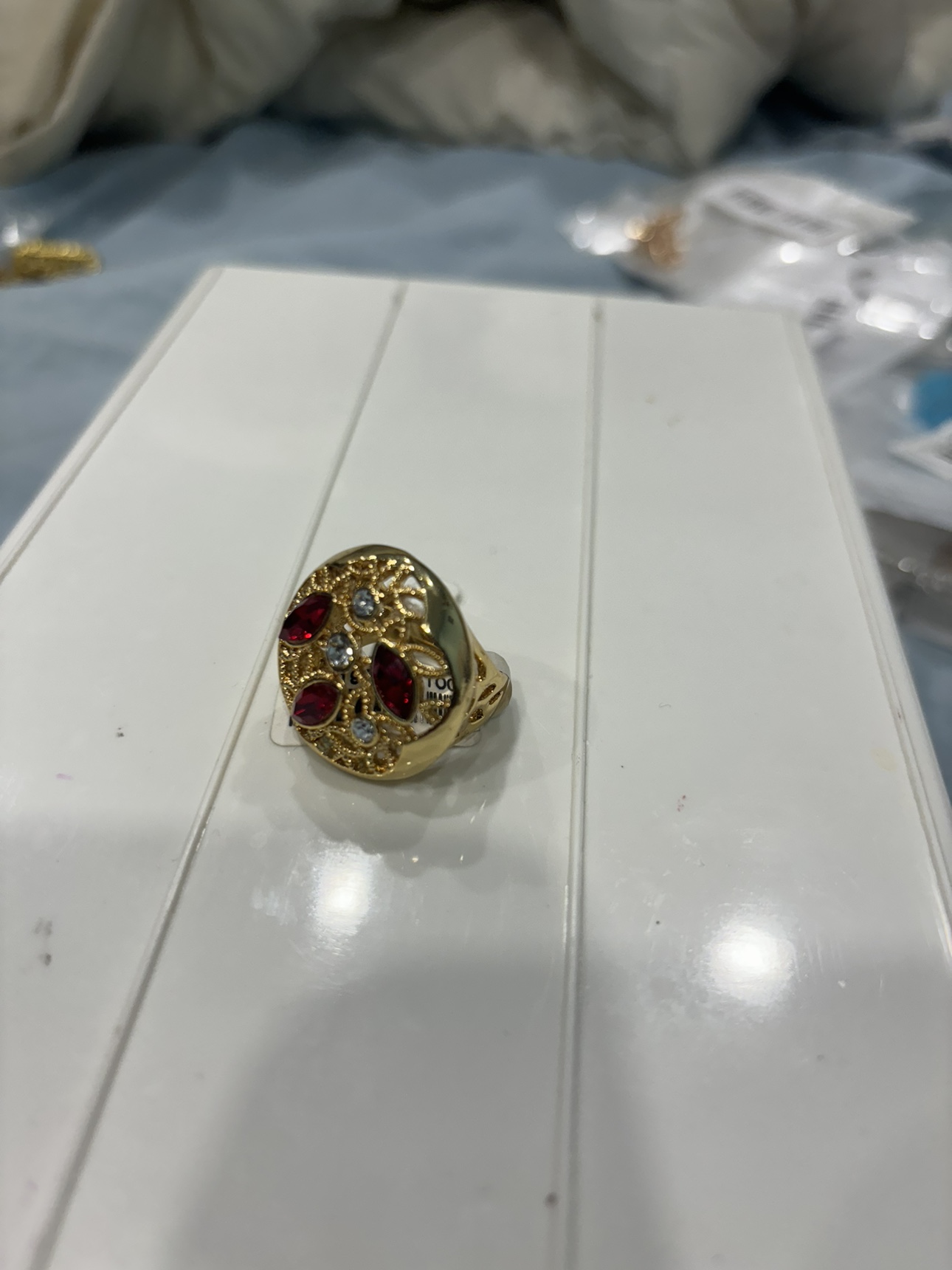 Gold Ring with Red Stones