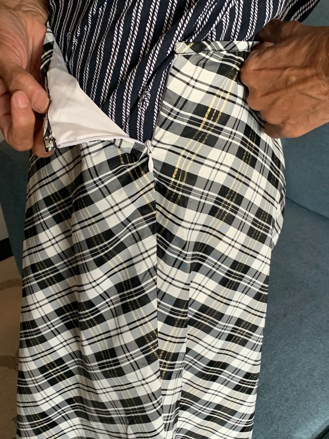 Vintage Black, White, & Gold Plaid Skirt - Perfect 4 Holidays! image indicator(4)