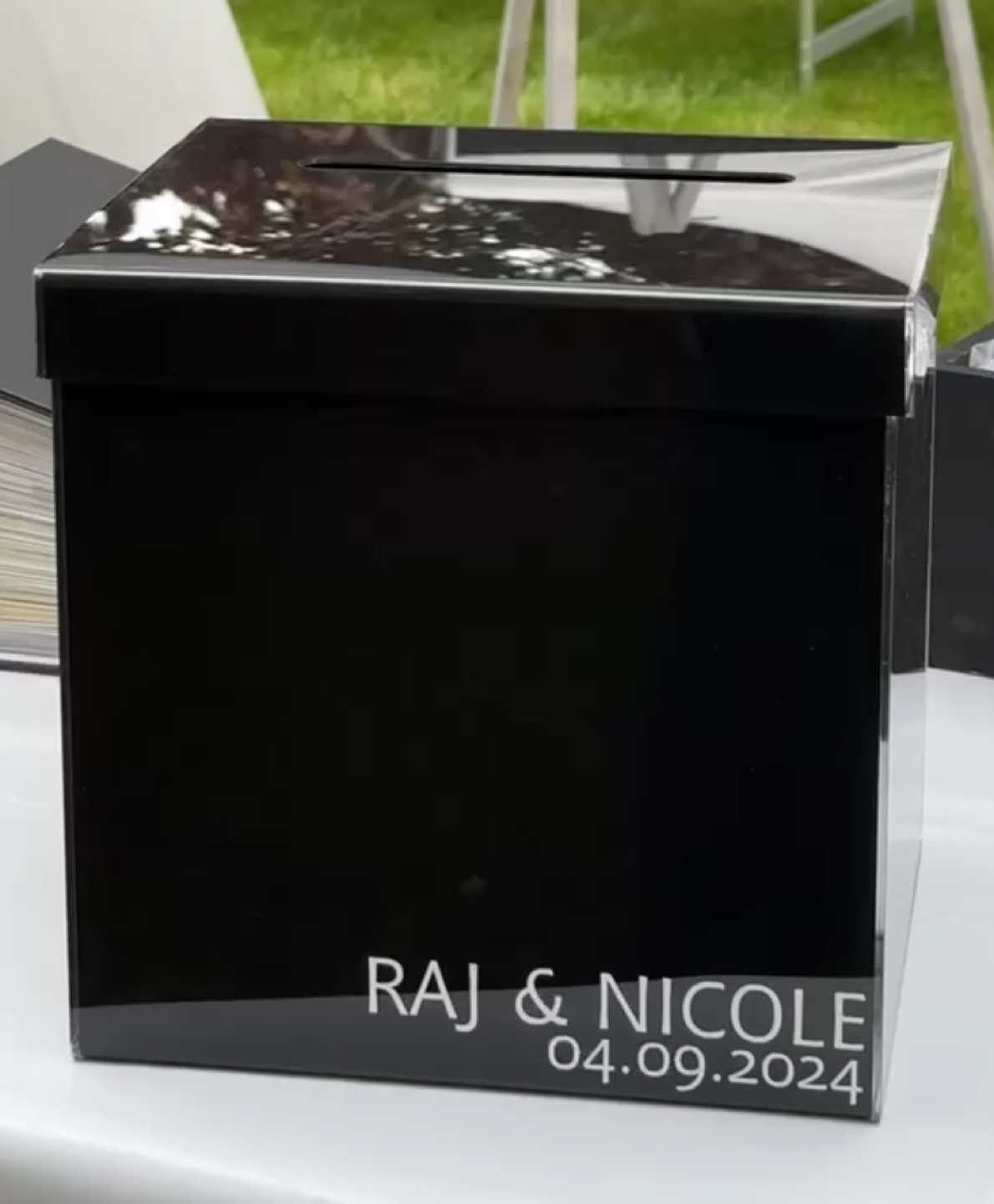 Wedding card box - names/date can be taken off and changed