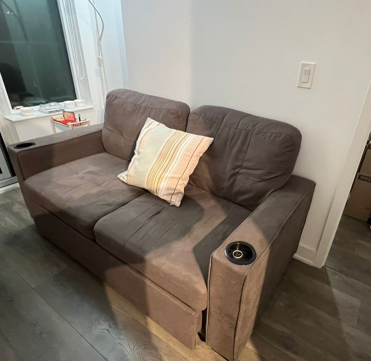 Brown Sofa Bed with Cup Holders