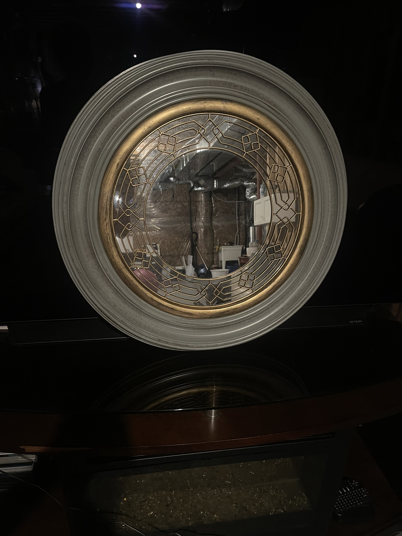 Round Mirror with Gold/ Teal Accents