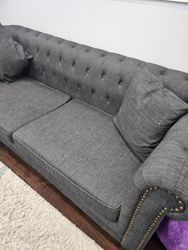 Grey Button Tufted Sofa with Table and Cushions - photo 4