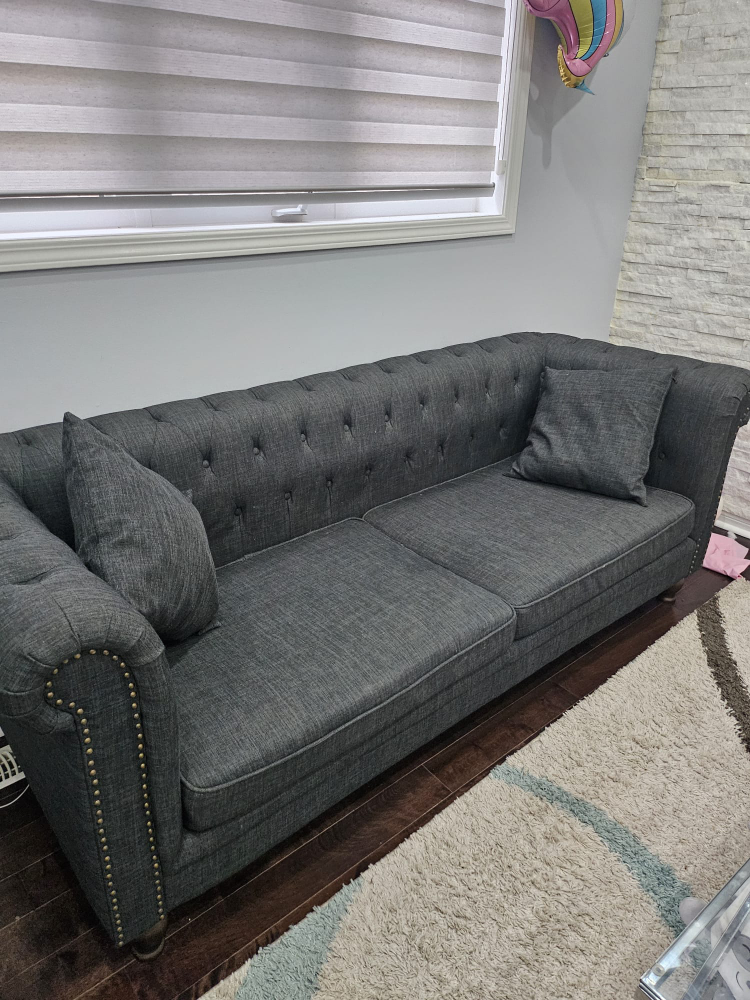 Grey Button Tufted Sofa with Table and Cushions - photo 5