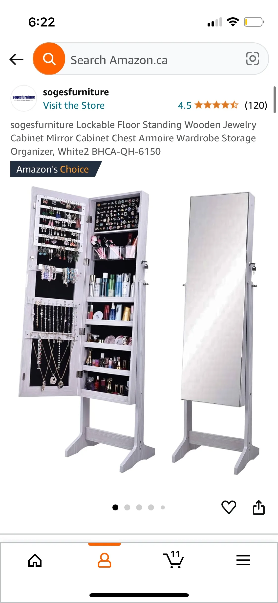 Full Length standing Mirror Jewelry Cabinet thumbnail