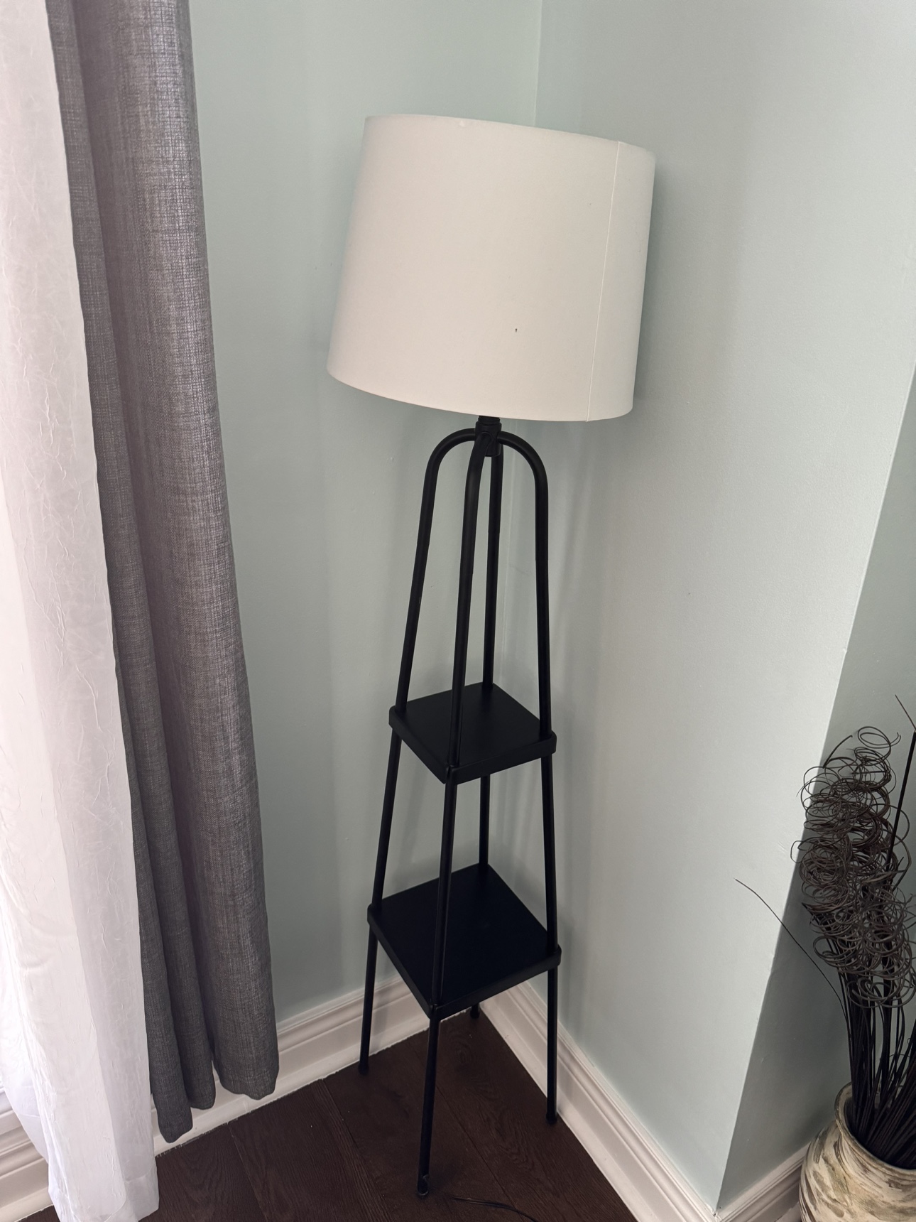Black Floor Lamp with Shelves