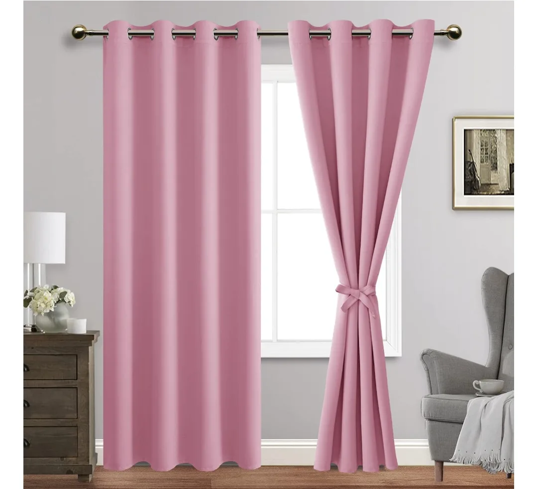 🎀 Pink Curtains x2 + IKEA BEKRÄFTA Curtain Rod + Bracket Set thumbnail