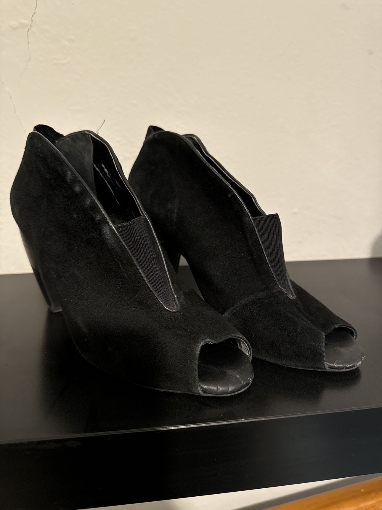 Black Suede Peep-toe Heels
