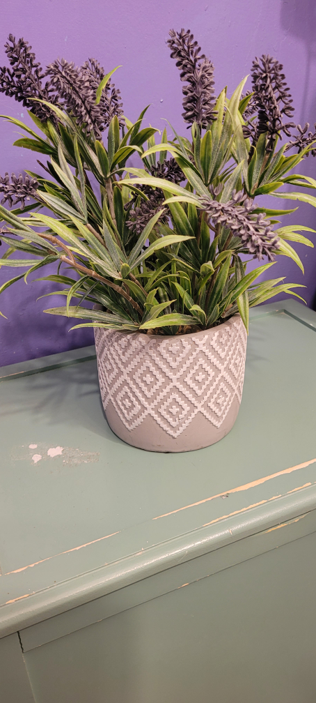 Purple Lavender Artificial Plant in Geometric Pot
