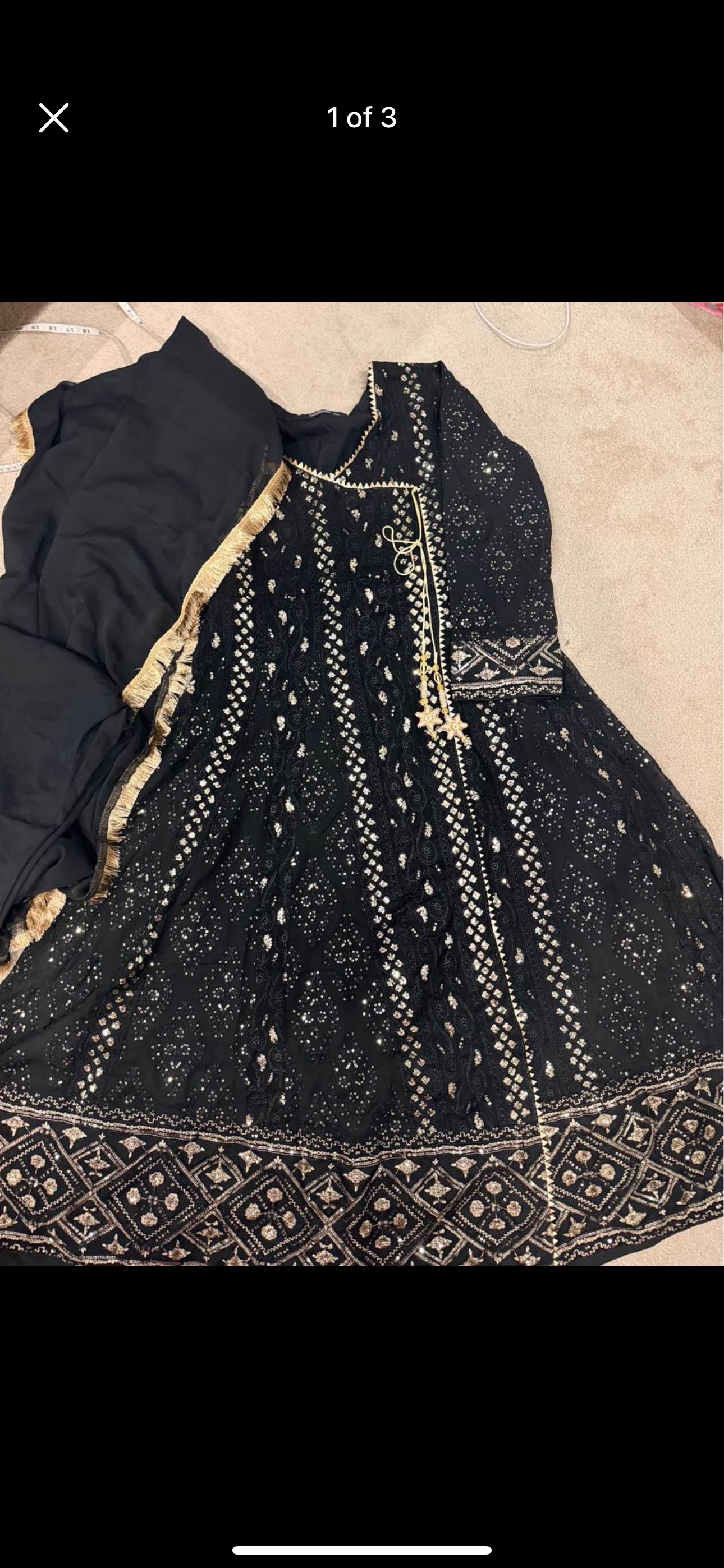 Black Embroidered long dress with Dupatta and Trousers - photo 2