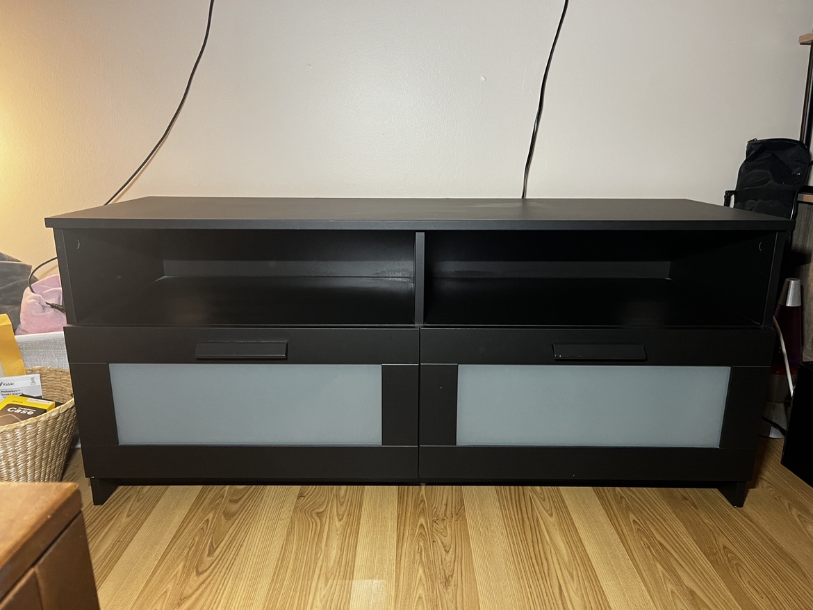 Black TV console with drawers