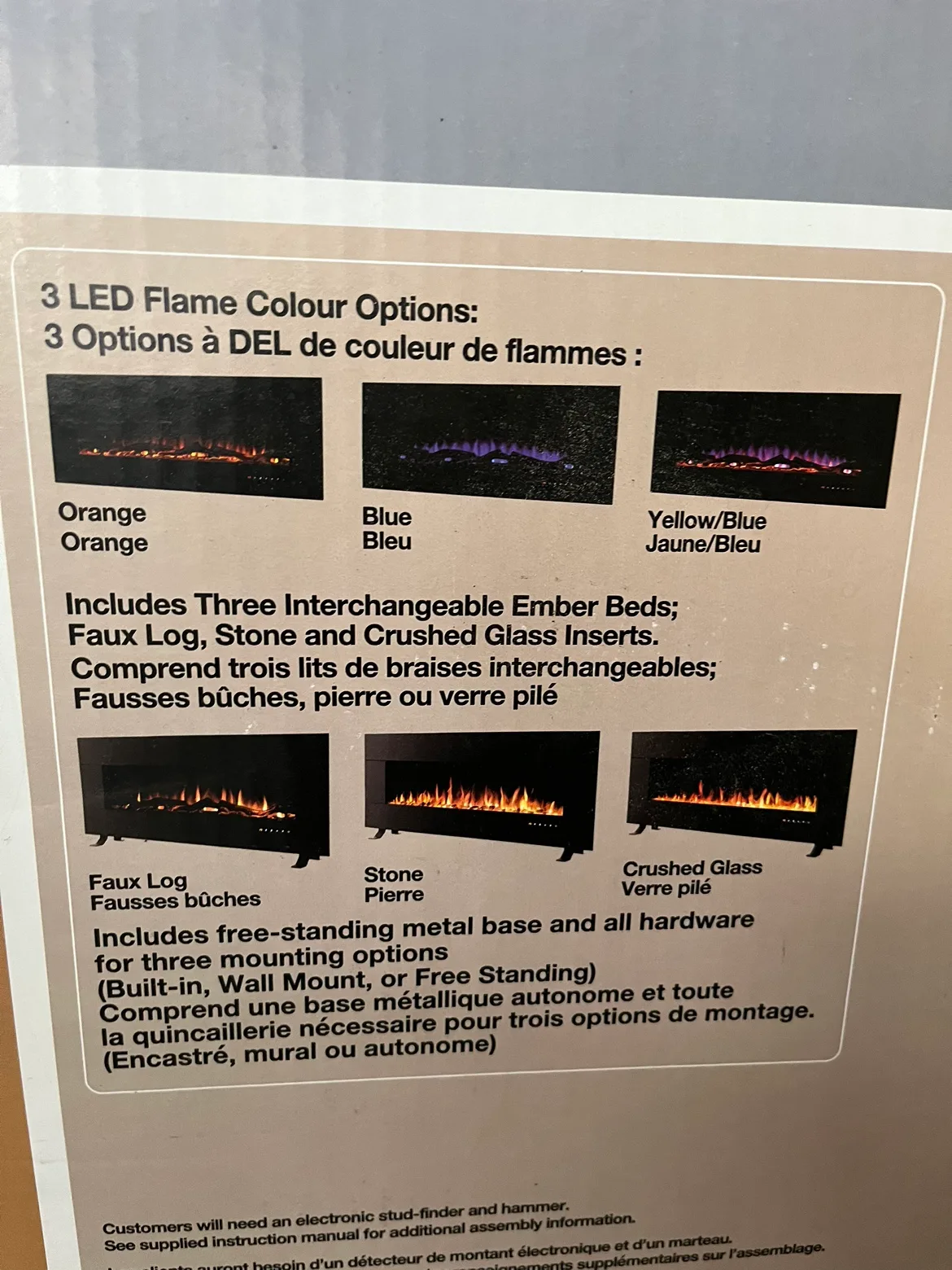 Hampton Bay Triple Mount Electric LED Fireplace -50x20.5x4.3” image indicator(2)