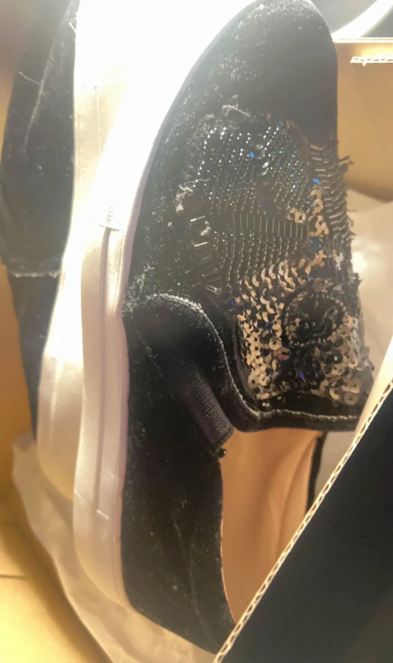 Topshop Black Velvet & Sequined Slip-On Sneakers image indicator(6)