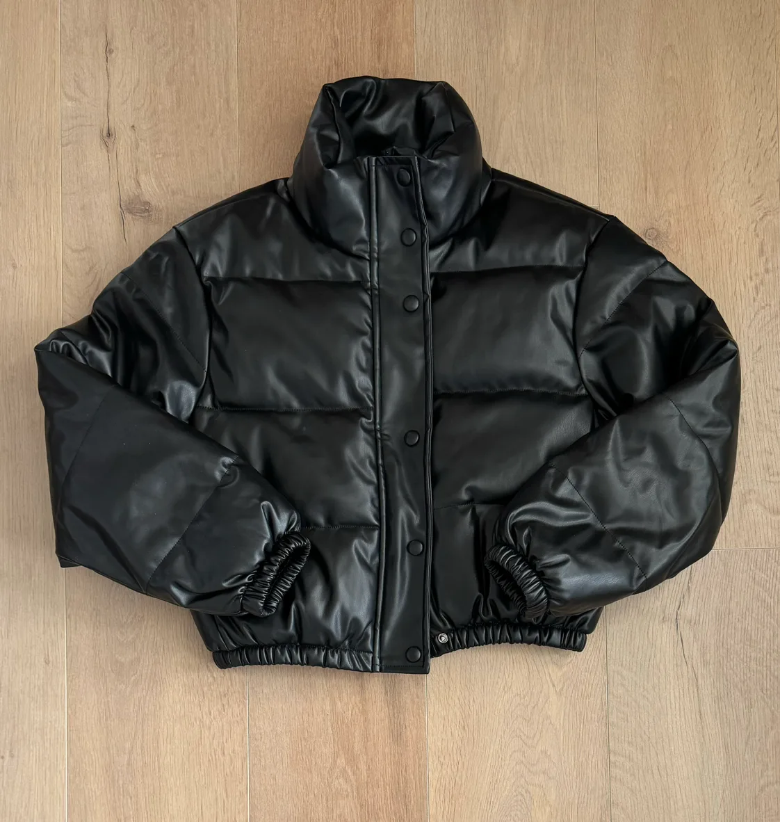 New! Black faux leather padded jacket image indicator(3)