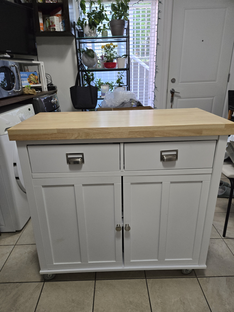 MOVING SALE!!! White Kitchen Island with Butcher Block Top