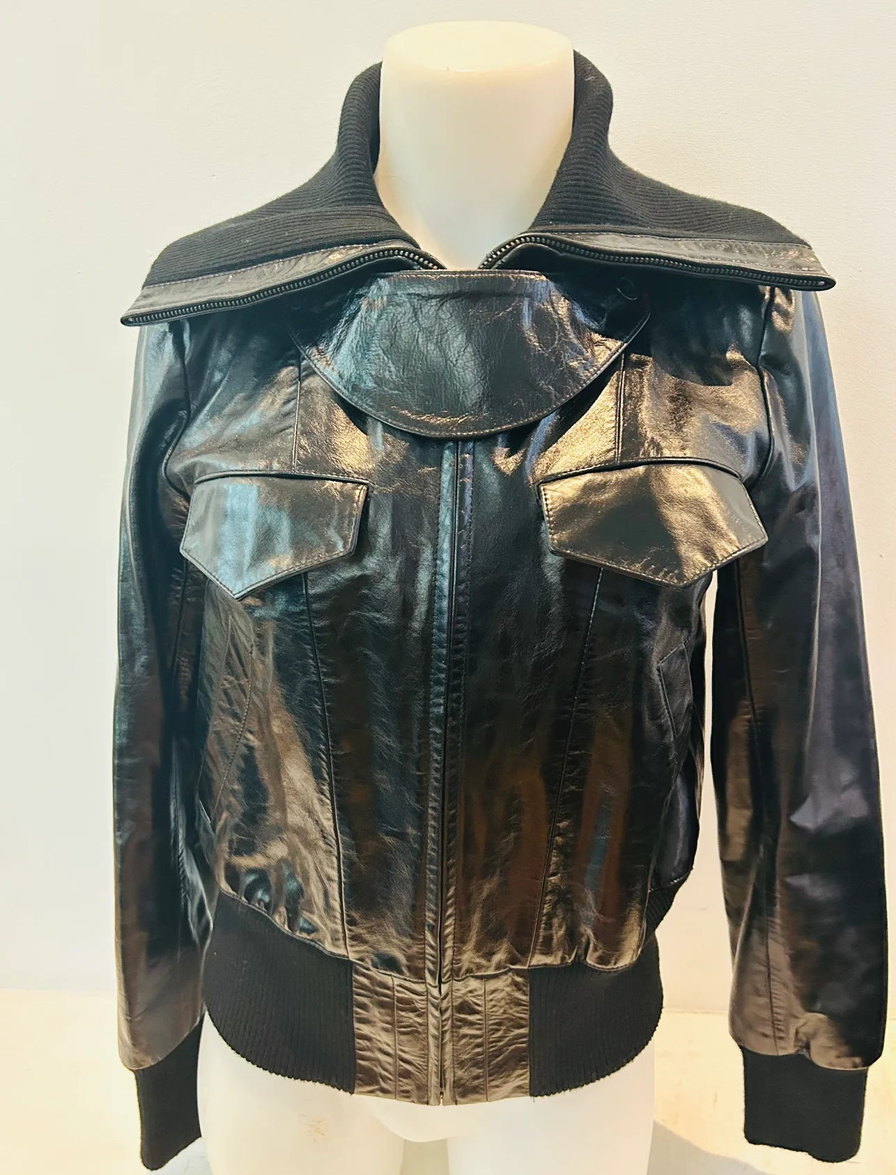 New Club Black Leather Jacket bomber jacket image indicator(6)