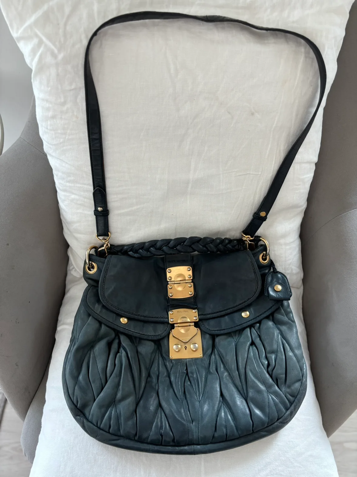 Miu Miu blue Matelasse coffer Leather Bag