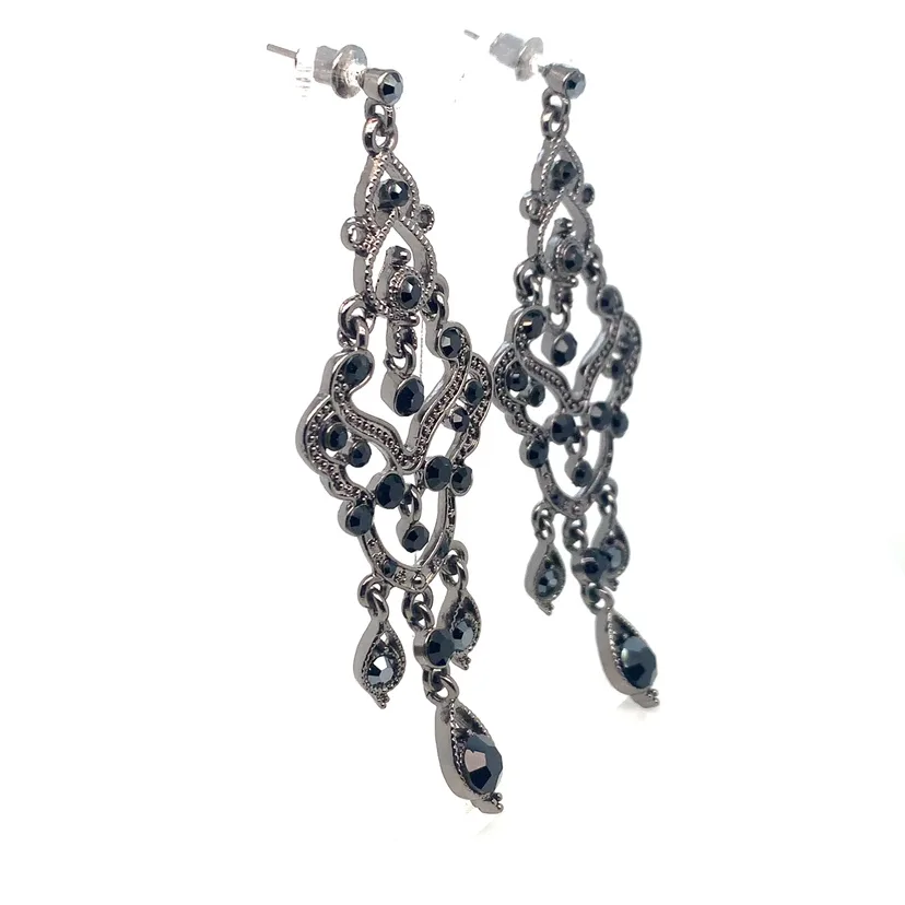 Black Crystal & Marcasite Chandelier Earrings image indicator(3)