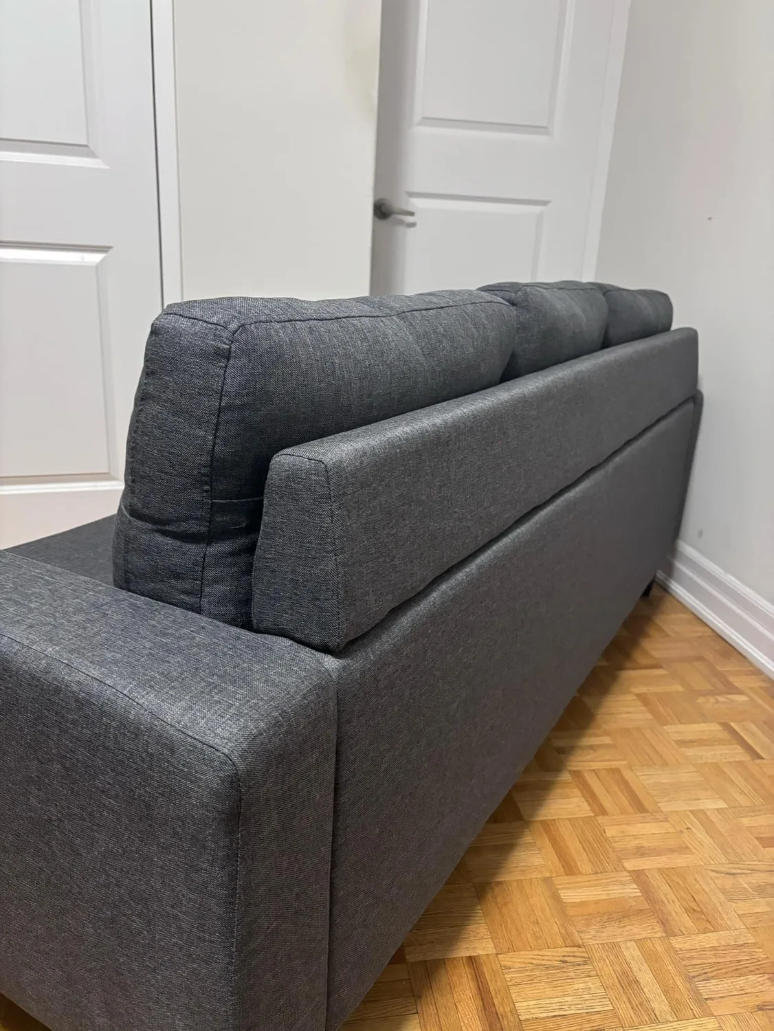 Like New - Grey Sofa with Cup Holders image indicator(4)