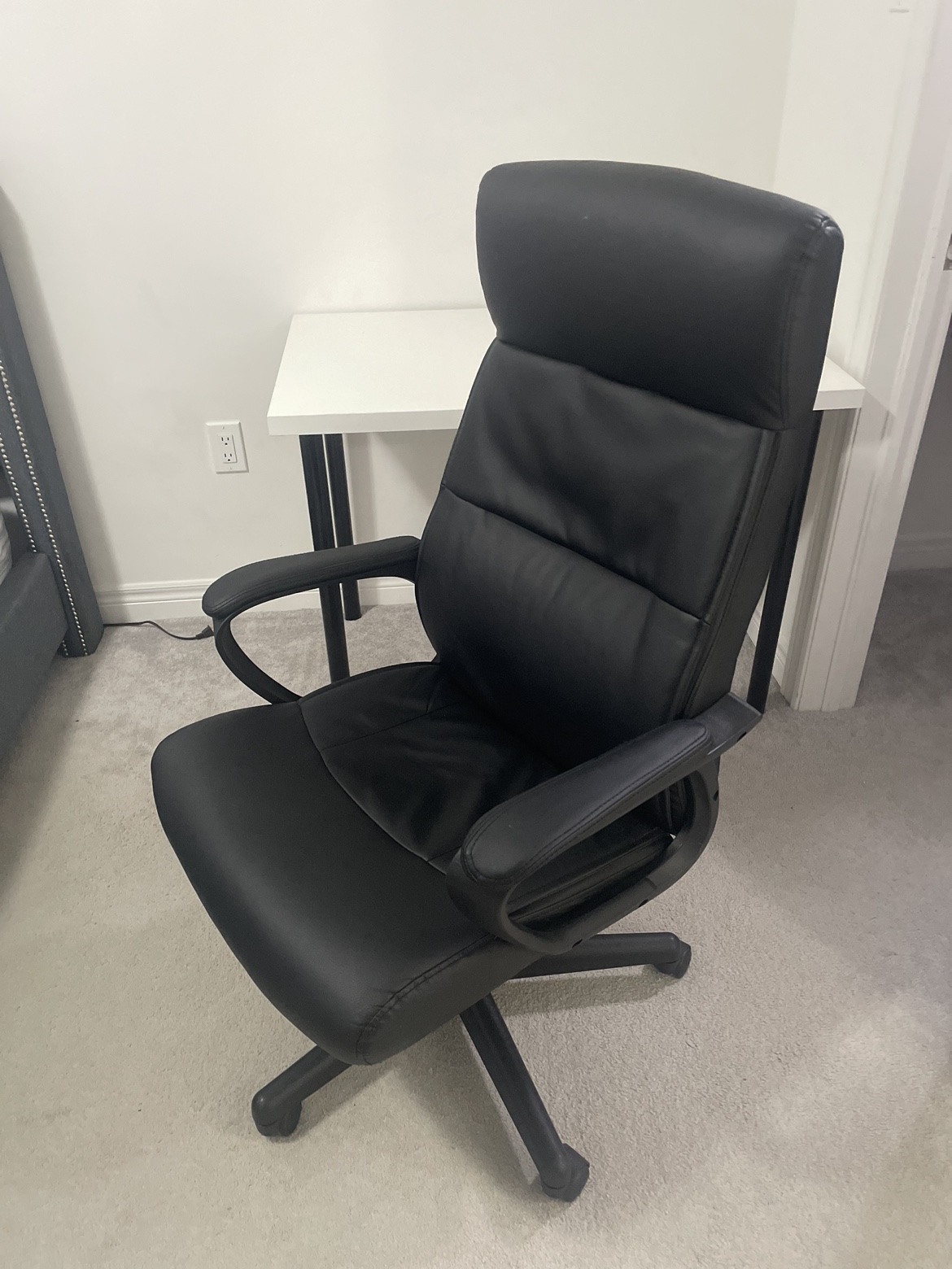 White Desk and Black Office Chair