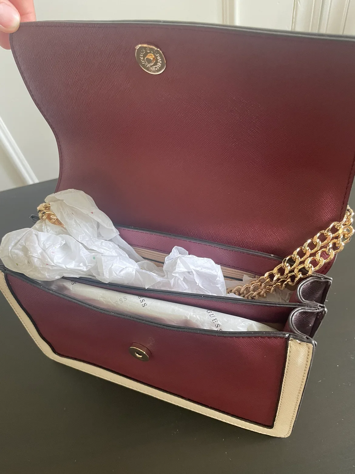 Guess Burgundy and Cream Chain Bag image indicator(4)
