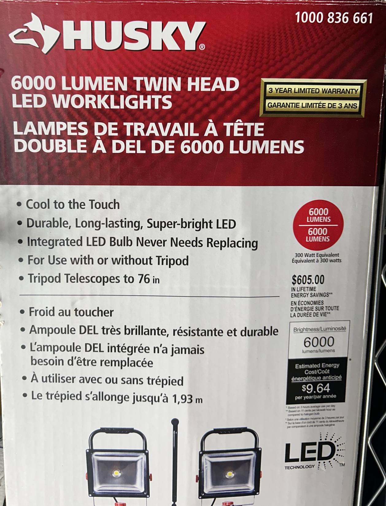 Husky 6000 Lumen Twin Head LED Worklights - photo 2