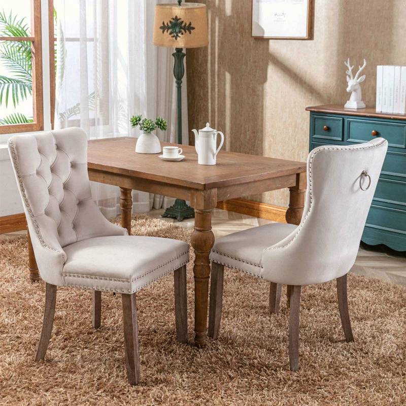 Set of 2 Beige Tufted Dining Chairs - photo 5