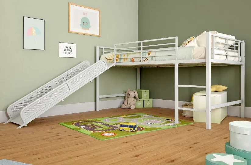 🧡Junior Twin Metal Loft Bed with Slide, Multifunctional Design. thumbnail