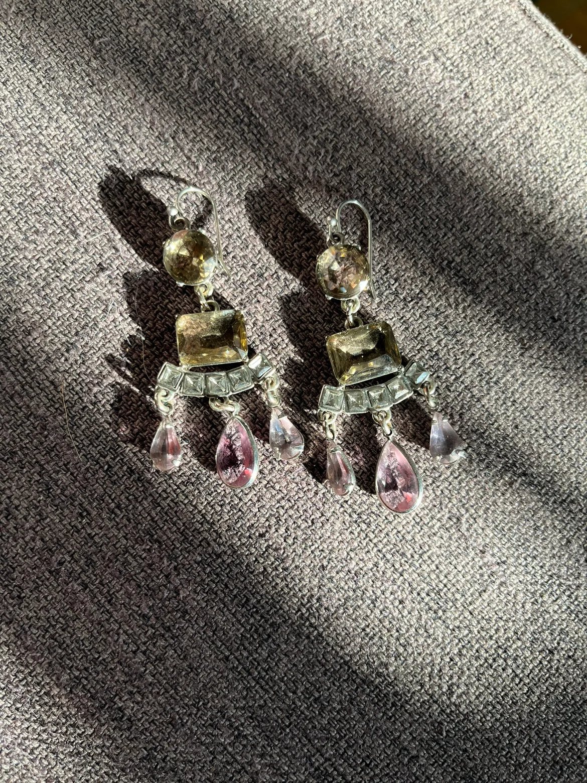 Amethyst and Topaz coloured crystals Dangle Earrings image indicator(3)