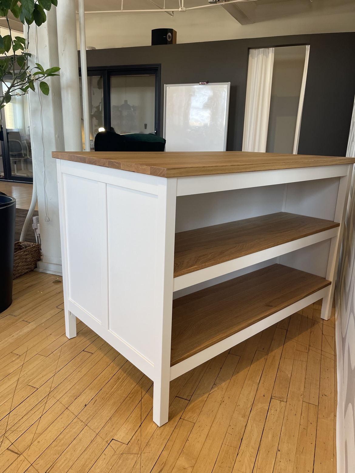 White Kitchen Island with Butcher Block Top