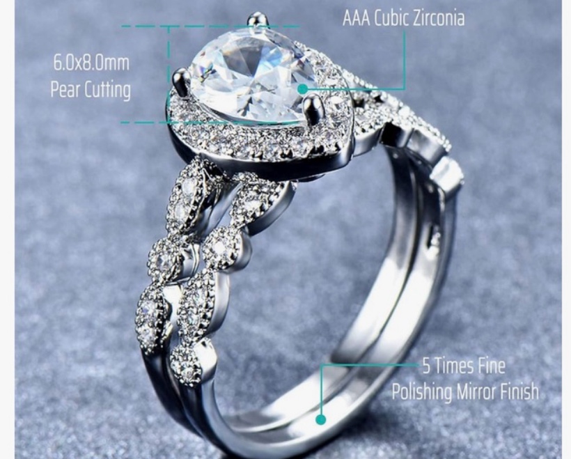 Pear Shaped Cubic Zirconia Ring Set - photo 2