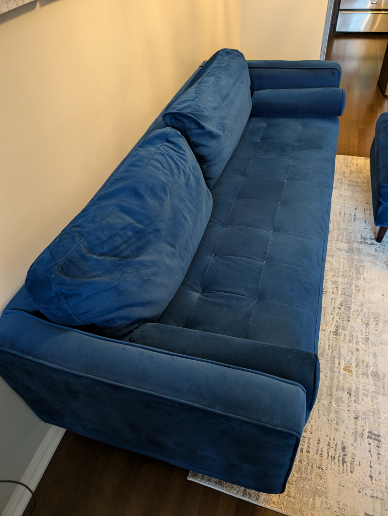 Blue Velvet Sofa and Ottoman - photo 2